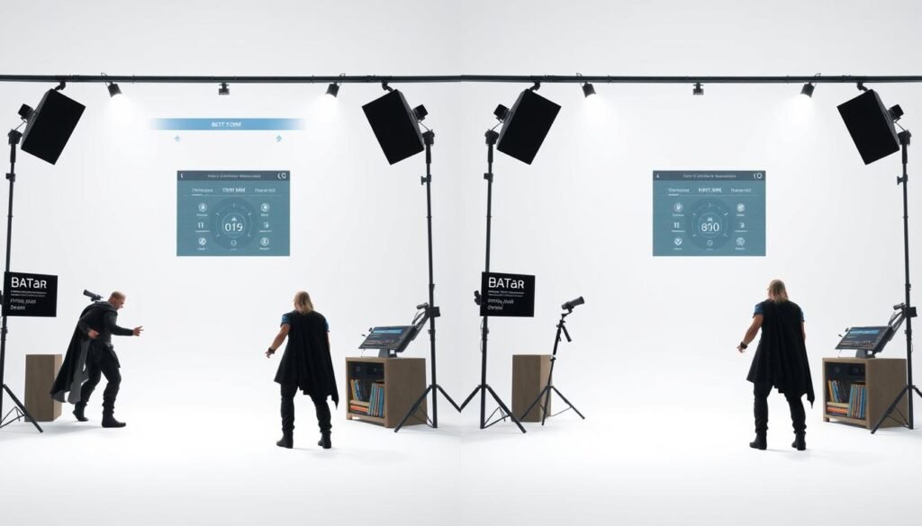 A detailed comparison between the beta testing and final release versions of the UTown game "Thor". Show the visual differences in graphics, animations, and UI elements. Depict a side-by-side examination, with the beta version on the left and the official release on the right. Use realistic lighting, crisp details, and a neutral color palette to highlight the technical improvements. Set the scene in a minimalist studio environment, with a clean white background and simple props to keep the focus on the game content. A detailed comparison between the beta testing and final release versions of the UTown game "Thor". Show the visual differences in graphics, animations, and UI elements. Depict a side-by-side examination, with the beta version on the left and the official release on the right. Use realistic lighting, crisp details, and a neutral color palette to highlight the technical improvements. Set the scene in a minimalist studio environment, with a clean white background and simple props to keep the focus on the game content.