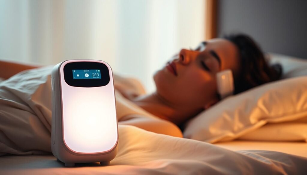 A sleek, modern iCareCPAP machine stands prominently in the foreground, its clean lines and muted colors conveying a sense of advanced medical technology. In the middle ground, a person rests peacefully, their face relaxed as they breathe rhythmically, the machine's soft glow illuminating the scene. The background is softly blurred, creating a serene and calming atmosphere, emphasizing the importance of quality sleep and its connection to overall health and well-being. The lighting is warm and diffused, casting a gentle, therapeutic ambiance over the entire composition. The scene evokes a sense of comfort, security, and the essential role that the iCareCPAP machine plays in supporting healthy sleep and a vibrant, active lifestyle. A sleek, modern iCareCPAP machine stands prominently in the foreground, its clean lines and muted colors conveying a sense of advanced medical technology. In the middle ground, a person rests peacefully, their face relaxed as they breathe rhythmically, the machine's soft glow illuminating the scene. The background is softly blurred, creating a serene and calming atmosphere, emphasizing the importance of quality sleep and its connection to overall health and well-being. The lighting is warm and diffused, casting a gentle, therapeutic ambiance over the entire composition. The scene evokes a sense of comfort, security, and the essential role that the iCareCPAP machine plays in supporting healthy sleep and a vibrant, active lifestyle.